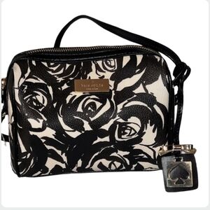 Kate Spade Bridgewater Drive Looloo Crossbody Black White Watercolor Rose
